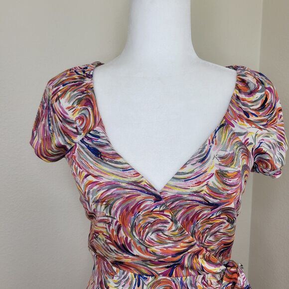 COLLETTE DINNIGAN Wrap 100% Silk Wrap Dress Size Small Abstract Print Artsy - Picture 2 of 14